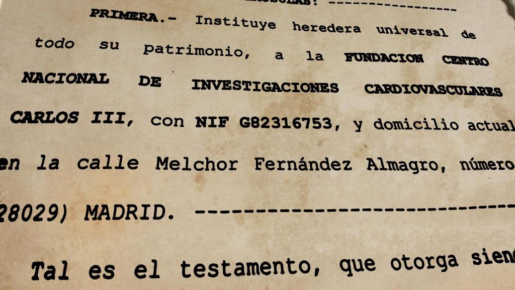 Imagen del testamento del donante anónimo.