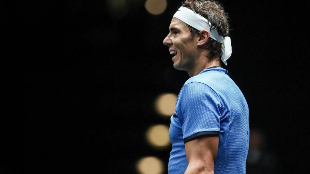 Nadal, durante su partido ante Isner en la Laver Cup.