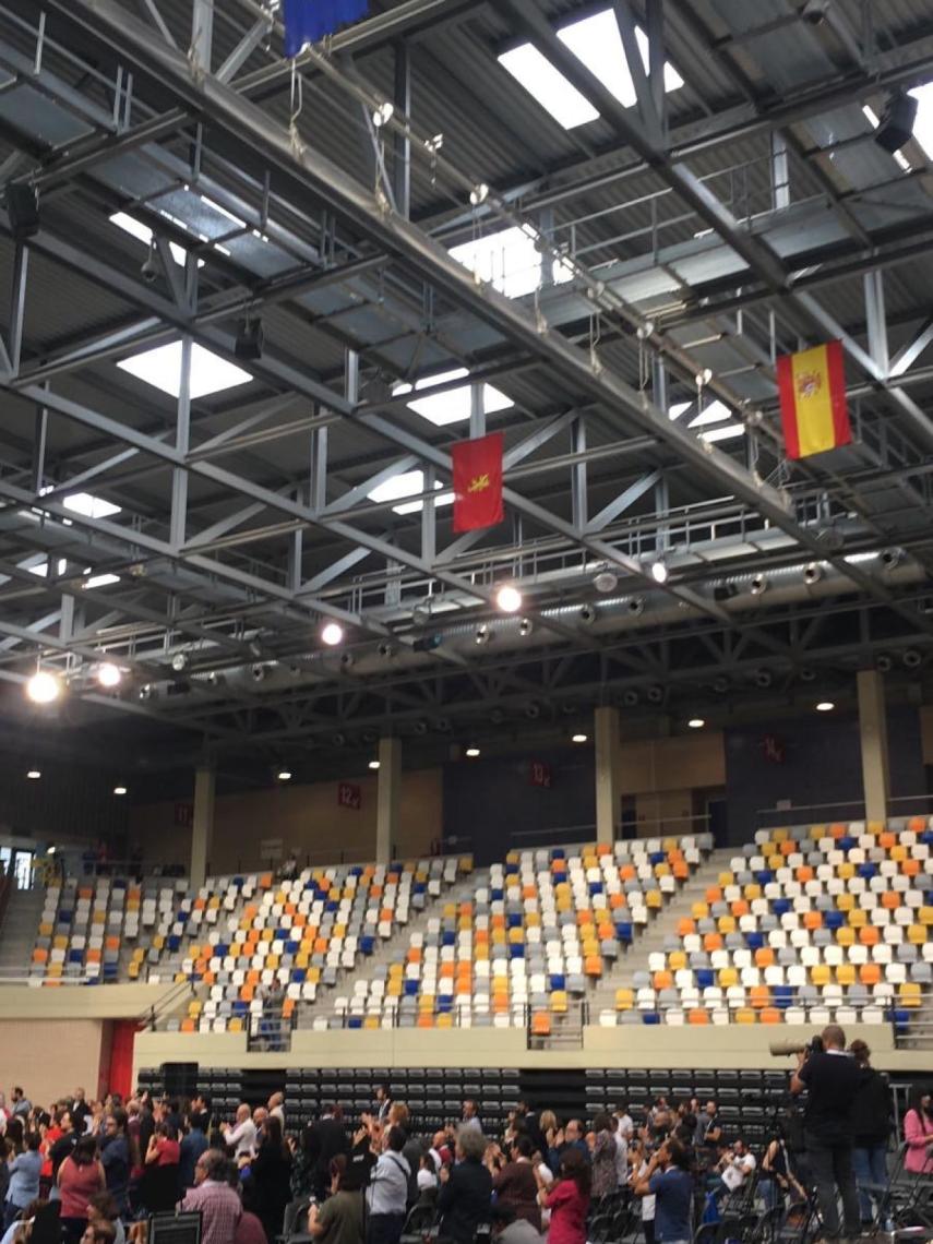 Las banderas de Zaragoza, España y Europa, en el Pabellón siglo XXI.