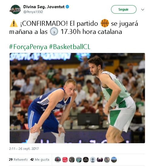 El Joventut anuncia el horario de sus partidos en 'hora catalana'