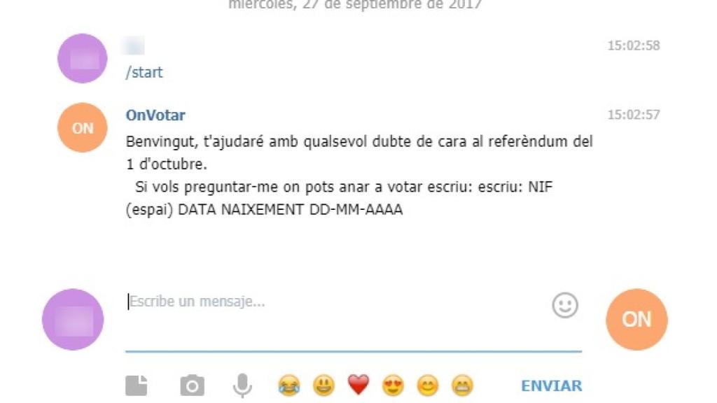 Robot de Telegran que recaba el DNI del peticionario para asignarle un colegio electoral.