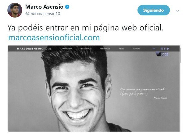 Asensio está de estreno: presenta su página web