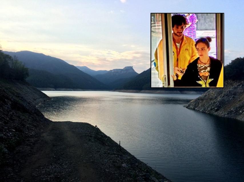 Panorámica del pantano de Susqueda, donde se encontraron dos cuerpos; arriba, Marc y Paula.