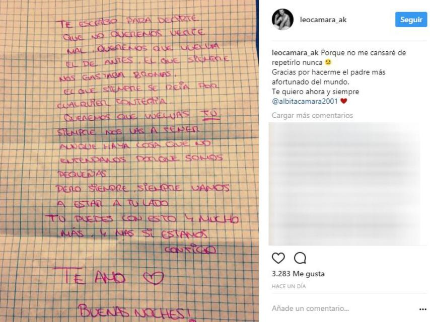 Captura de la carta de su hija mayor, Alba.