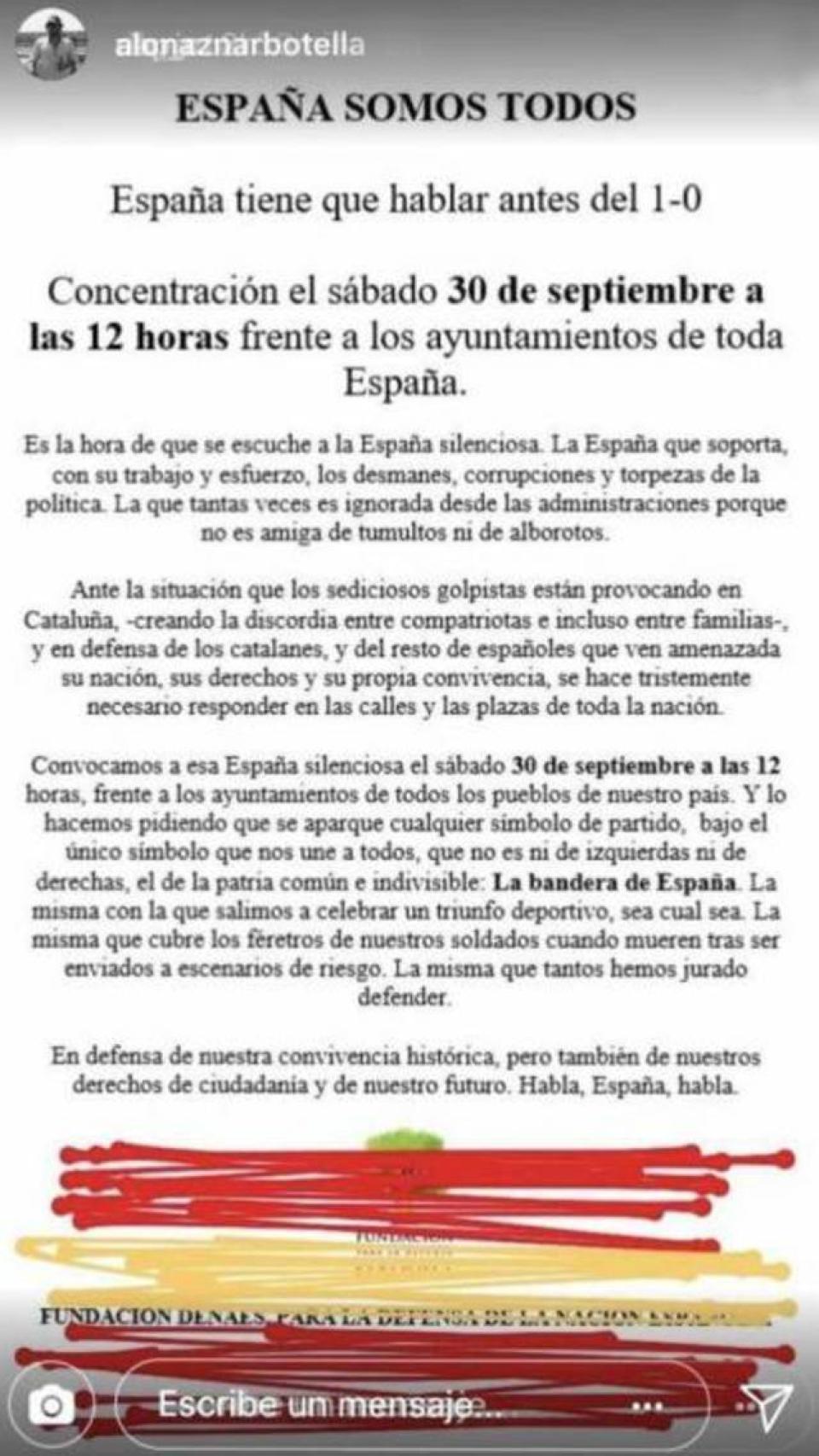 Captura de la convocatoria compartida por Alonso Aznar en su Instagram.