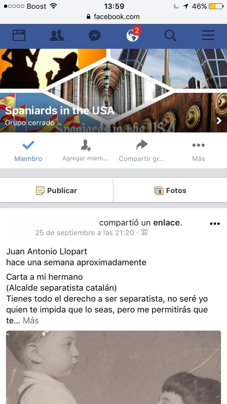 Captura de pantalla de una de las publicaciones de los grupos.