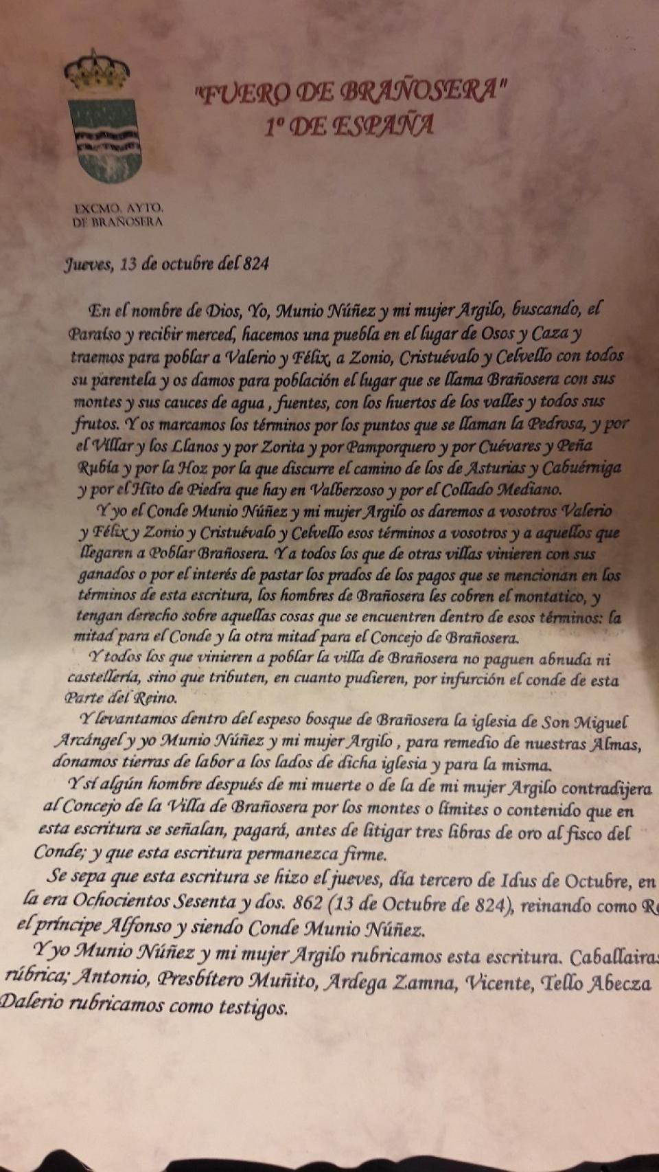 Reproducción del fuero fundacional del municipio.