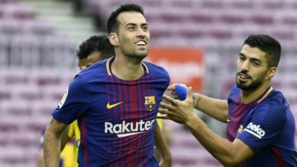 Busquets celebra su gol ante Las Palmas. Foto. Twitter (@elchiringuitotv)