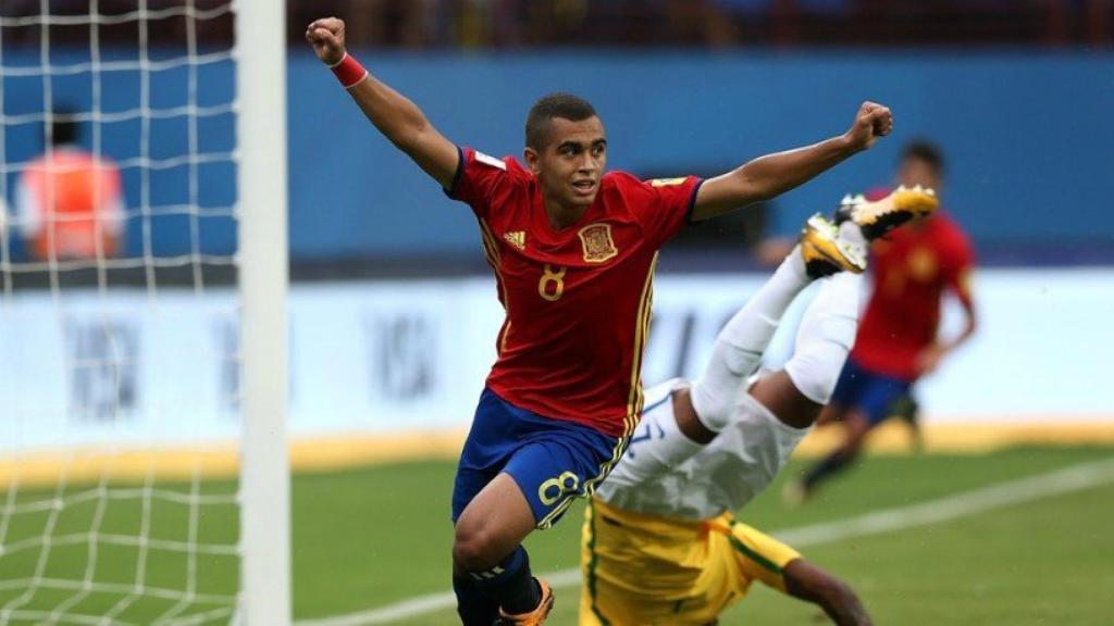Moha celebra el gol de España ante Brasil. Foto. fifa.com
