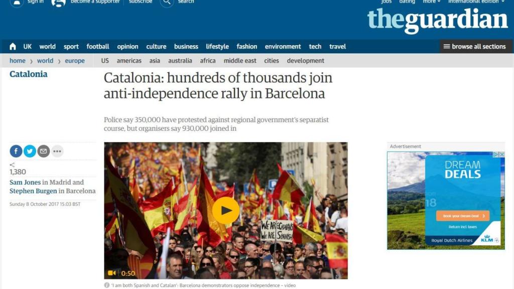 Portada de la edición digital de The Guardian.