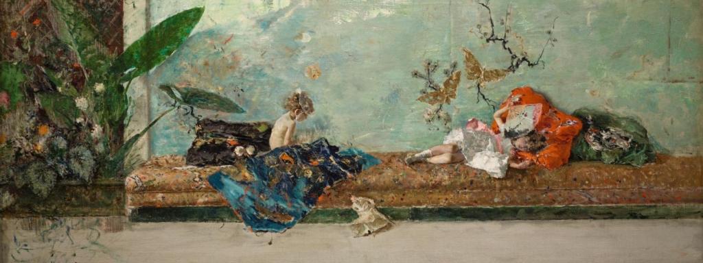 Los hijos del pintor en el salón japonés.