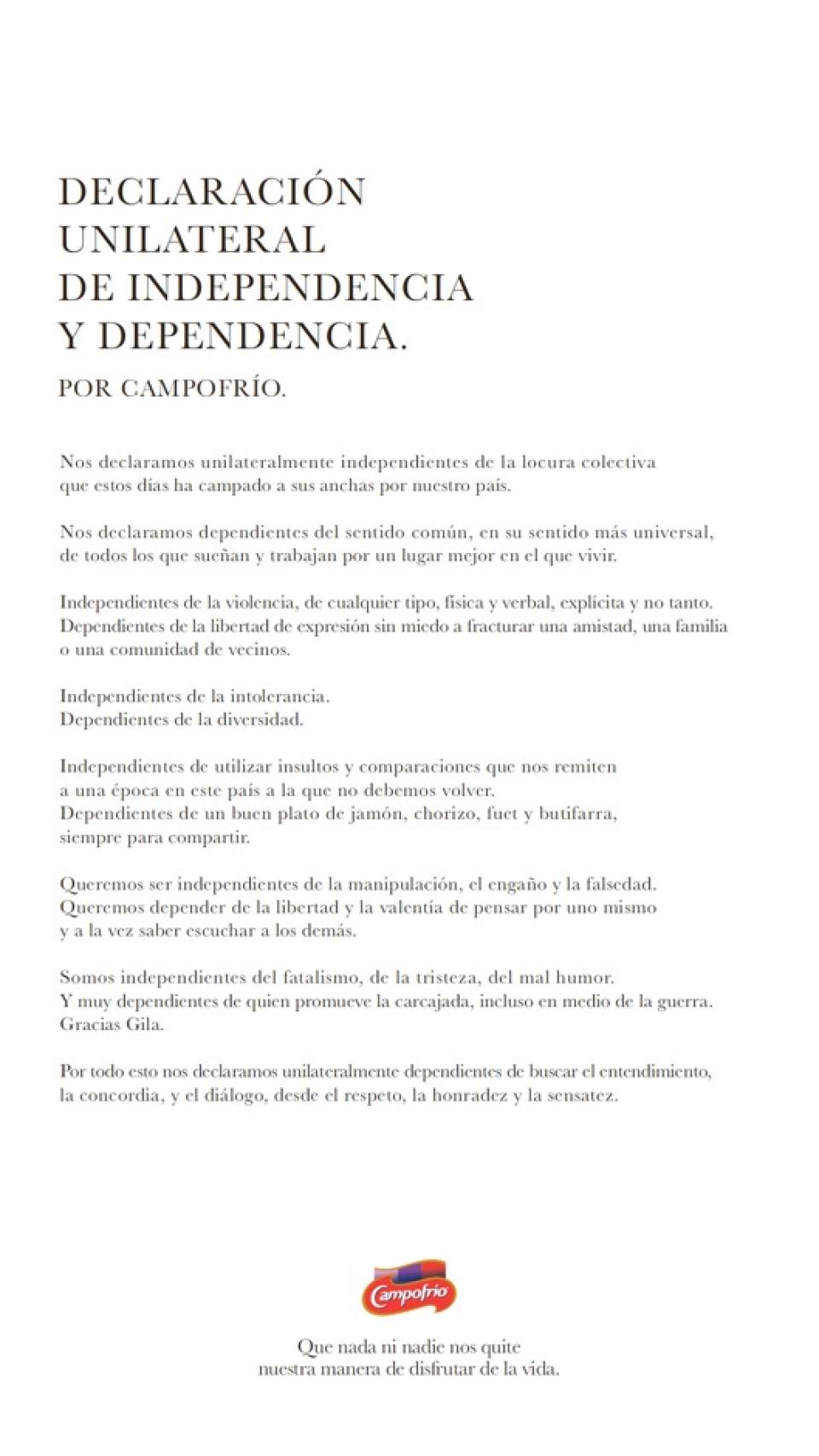 Mensaje de Campofrío en la prensa escrita.