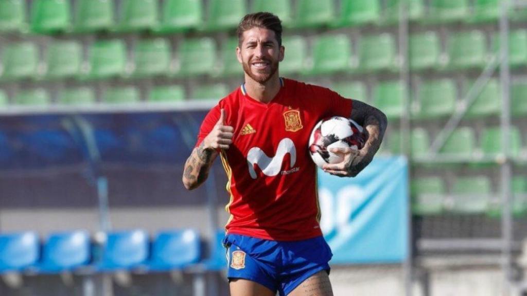 Ramos entrenando con la selección. Foto Twitter (@SergioRamos)