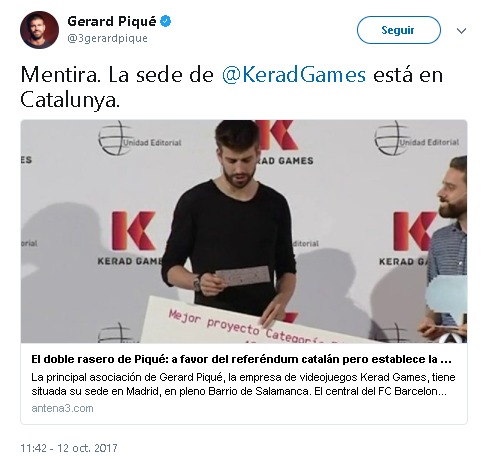 Piqué desmiente a Antena 3 que haya mudado su empresa de videojuegos a Madrid