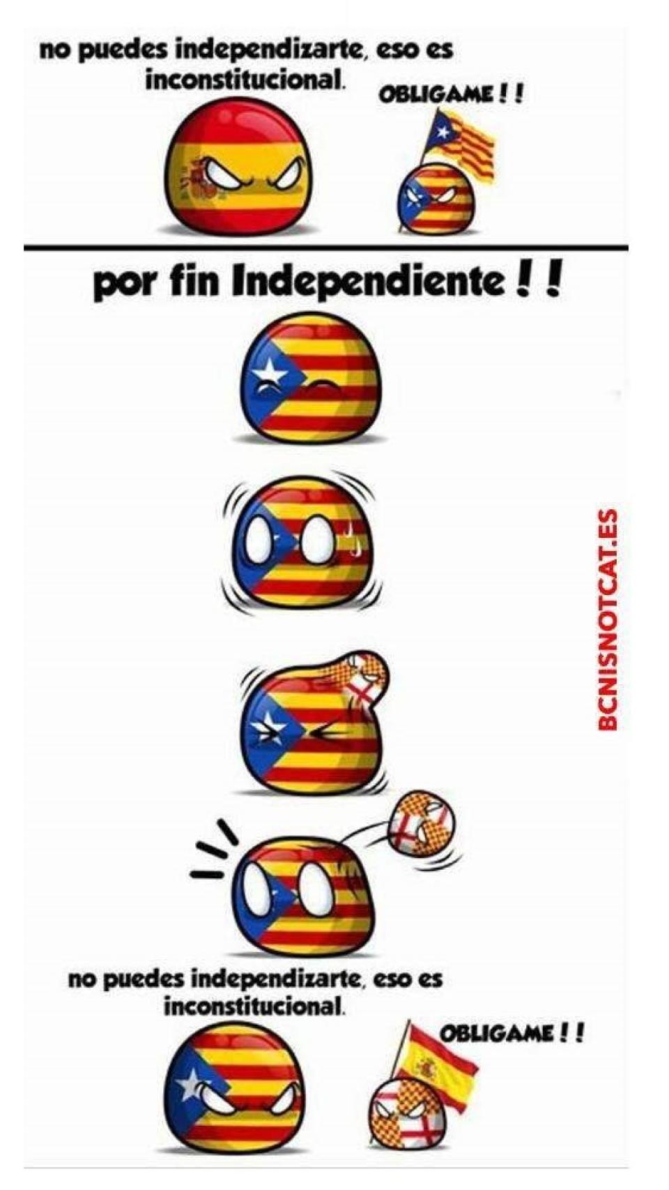 Bcnisnotcatalonia ilustra así el proceso para separarse de una hipotética Cataluña independiente.