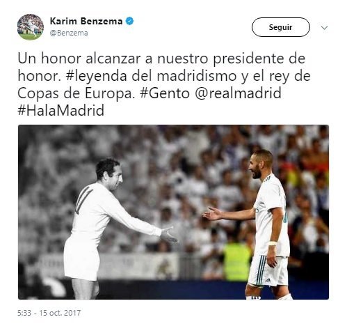 Pantallazo Benzema-Gento. Foto Twitter (@Benzema)