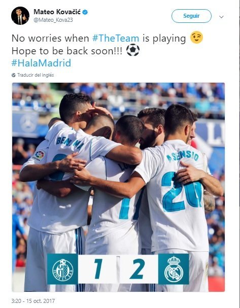 Pantallazo tuit Kovasic. Foto Twitter (@Mateo_Kova23)