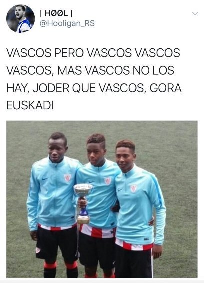 Tuit ofensivo hacia jugadores del Bilbao. Foto Twitter (@Hooligan_RS)