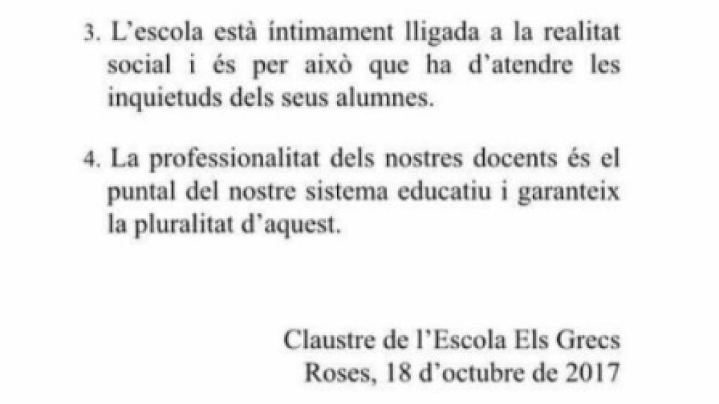 Circular difundida por el colegio El Grecs de Girona.