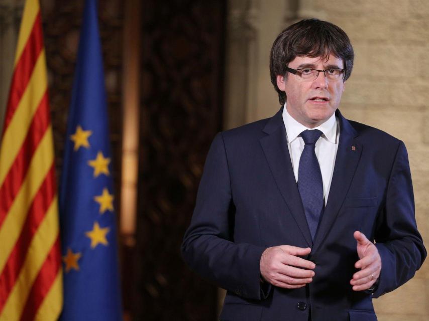 Carles Puigdemont durante su comparecencia este sábado.