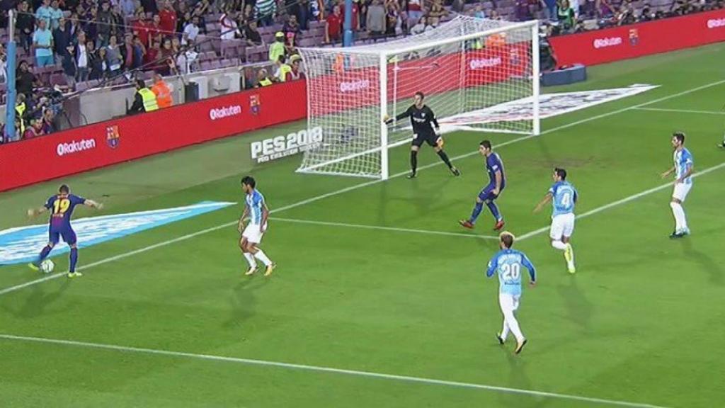 Gol ilegal del Barcelona ante el Málaga. Foto: Twitter (@elchiringuitotv)