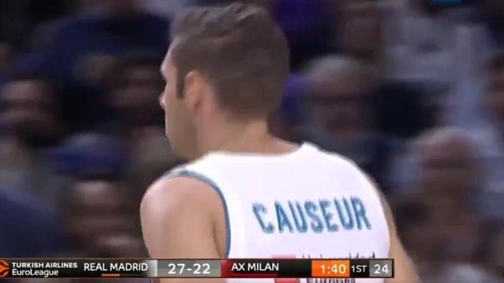 Causeur en Euroliga con el Real Madrid ante el Olimpia Milán. Foto: Twitter (@MovistarBasket)