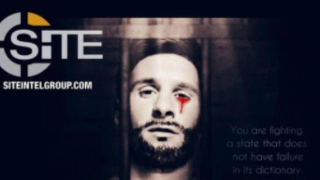 Cartel del Estado Islámico amenazando el Mundial de Rusia 2018 con la imagen de Messi llorando sangre