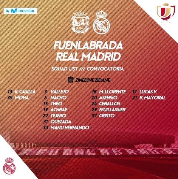 Convocatoria Real Madid Copa del Rey. Foto: Twitter (@realmadrid)