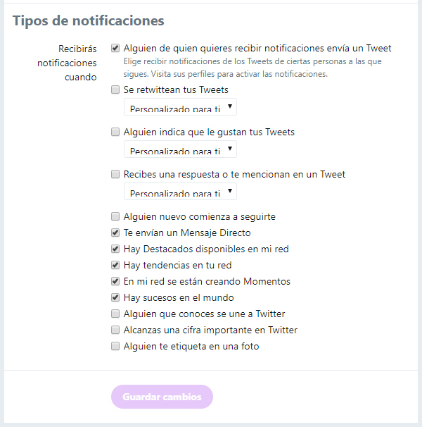 notificaciones web twitter ajustes