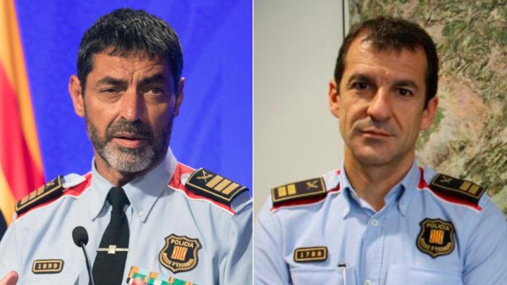 Josep Lluís Trapero (izquierda) y el nuevo jefe de los Mossos, Ferran López.