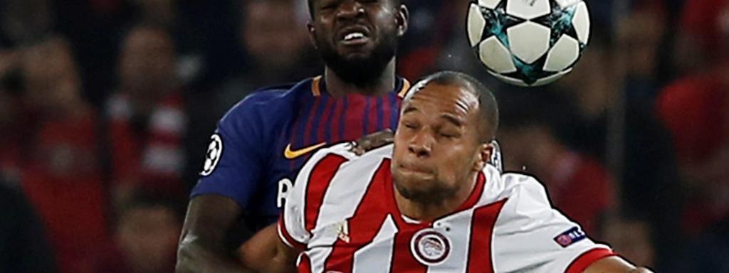 Umtiti en el Olympiacos - Barcelona.