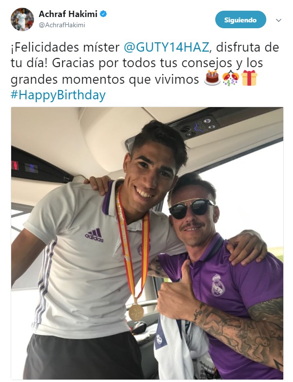 Achraf se acuerda de sus inicios en la felicitación a Guti