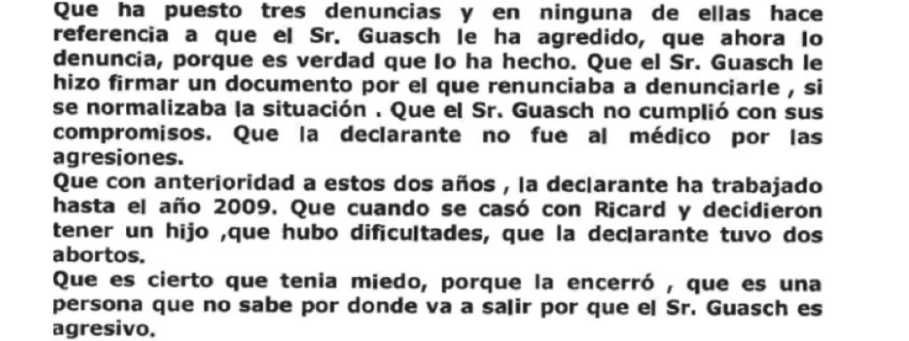 Extracto de una de las denuncias presentadas por Minerva Kantar.  Asegura que tenía miedo de su exmarido, quien según ella la encerró en alguna ocasión.