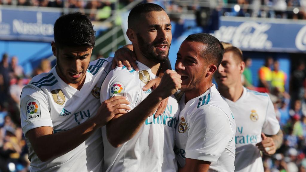Benzema celebra un gol.