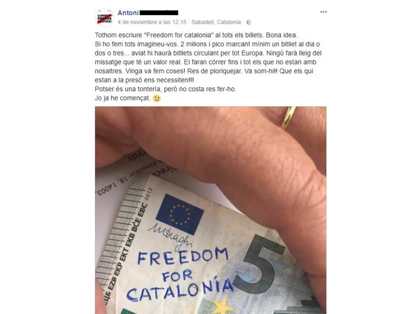 Mensaje difundido por Antoni en su perfil de Facebook.
