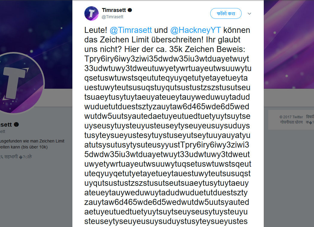 twitter limite caracter 1