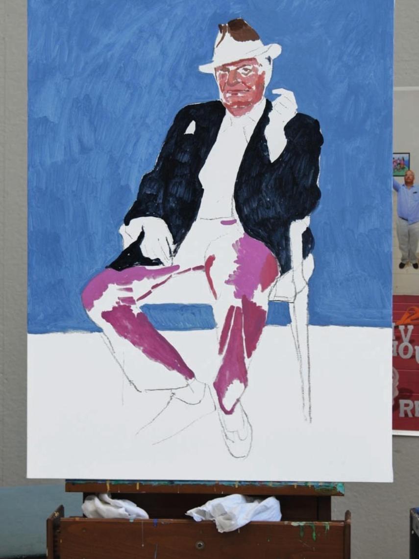 El retrato de Barry Humphries en proceso.
