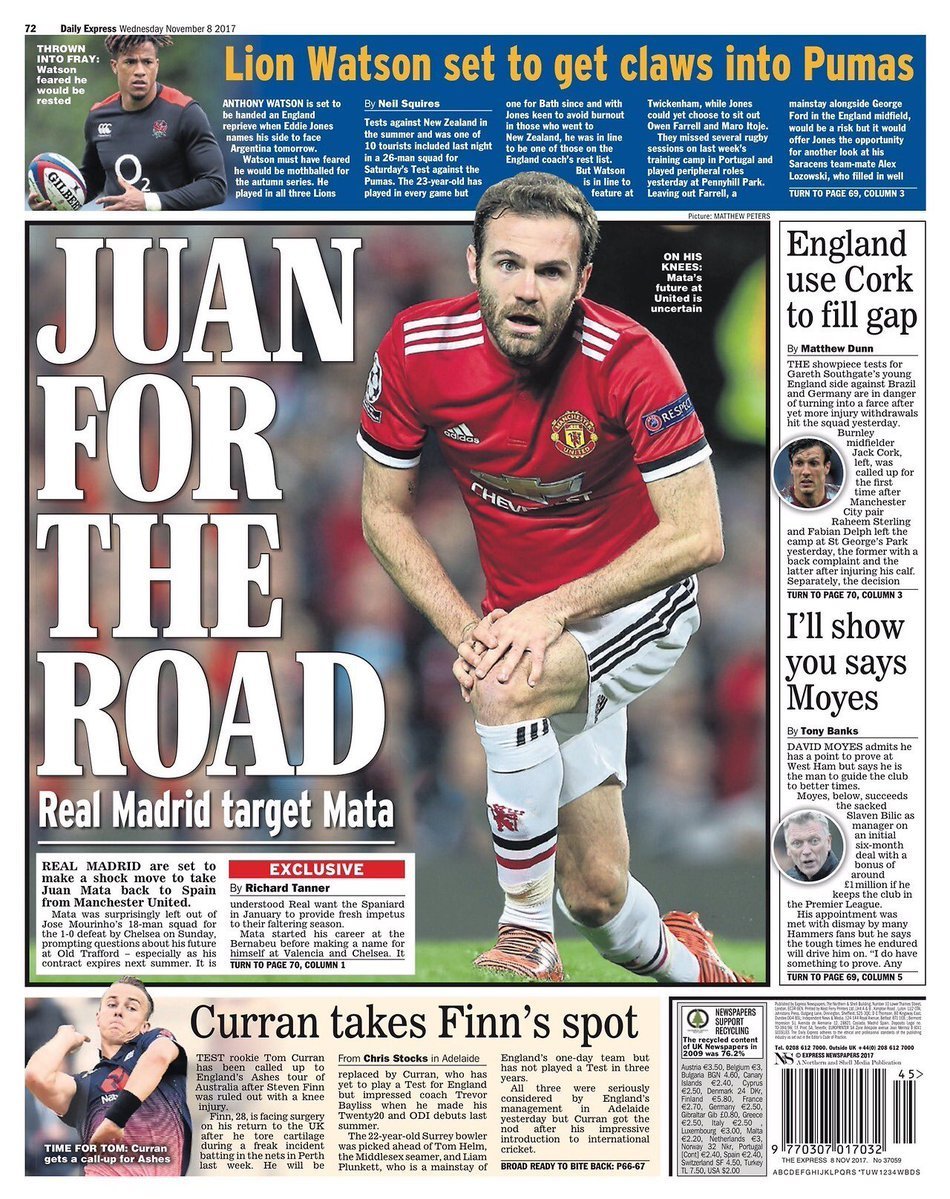 Express: El Real Madrid quiere el fichaje de Mata en enero