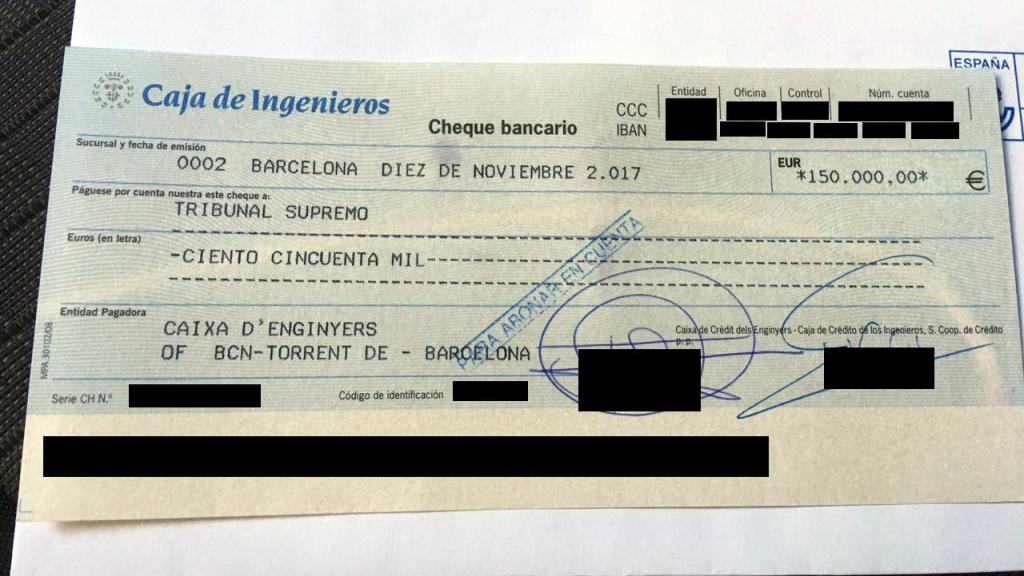 Imagen del cheque remitida por la ANC