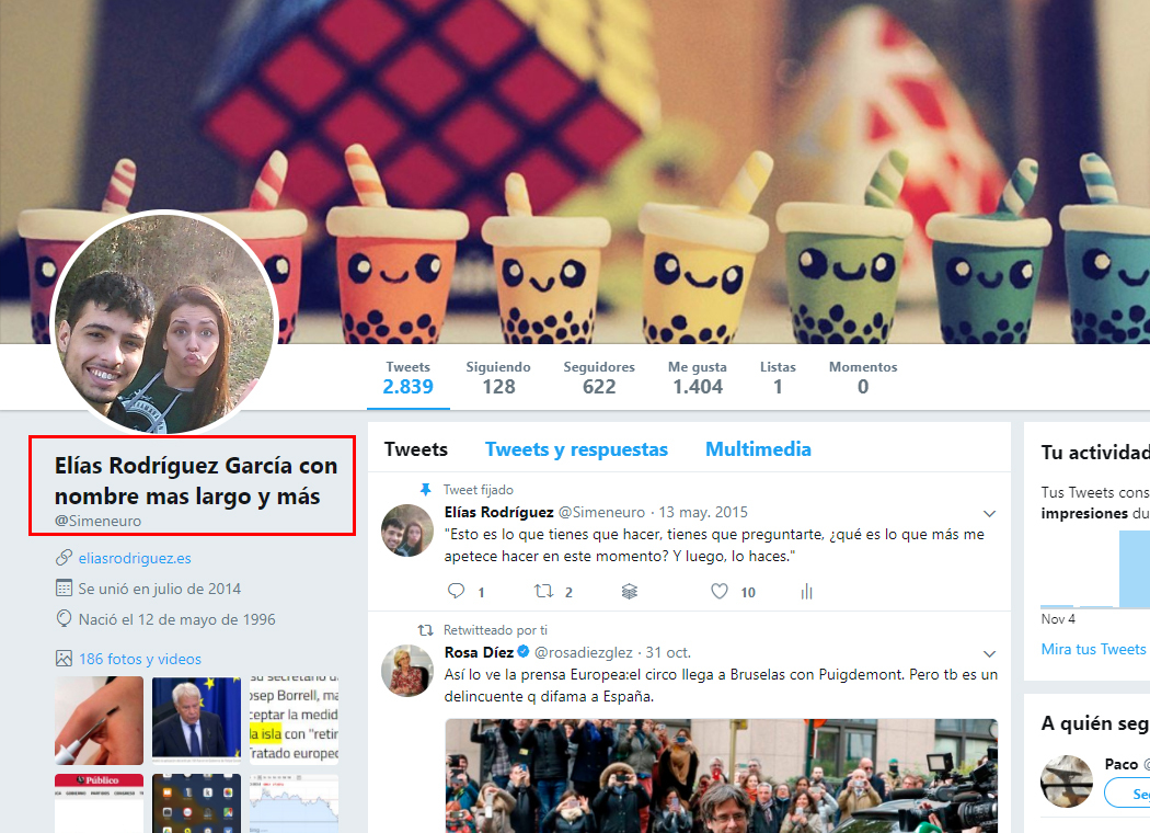 twitter nombre mas largo doble caracteres