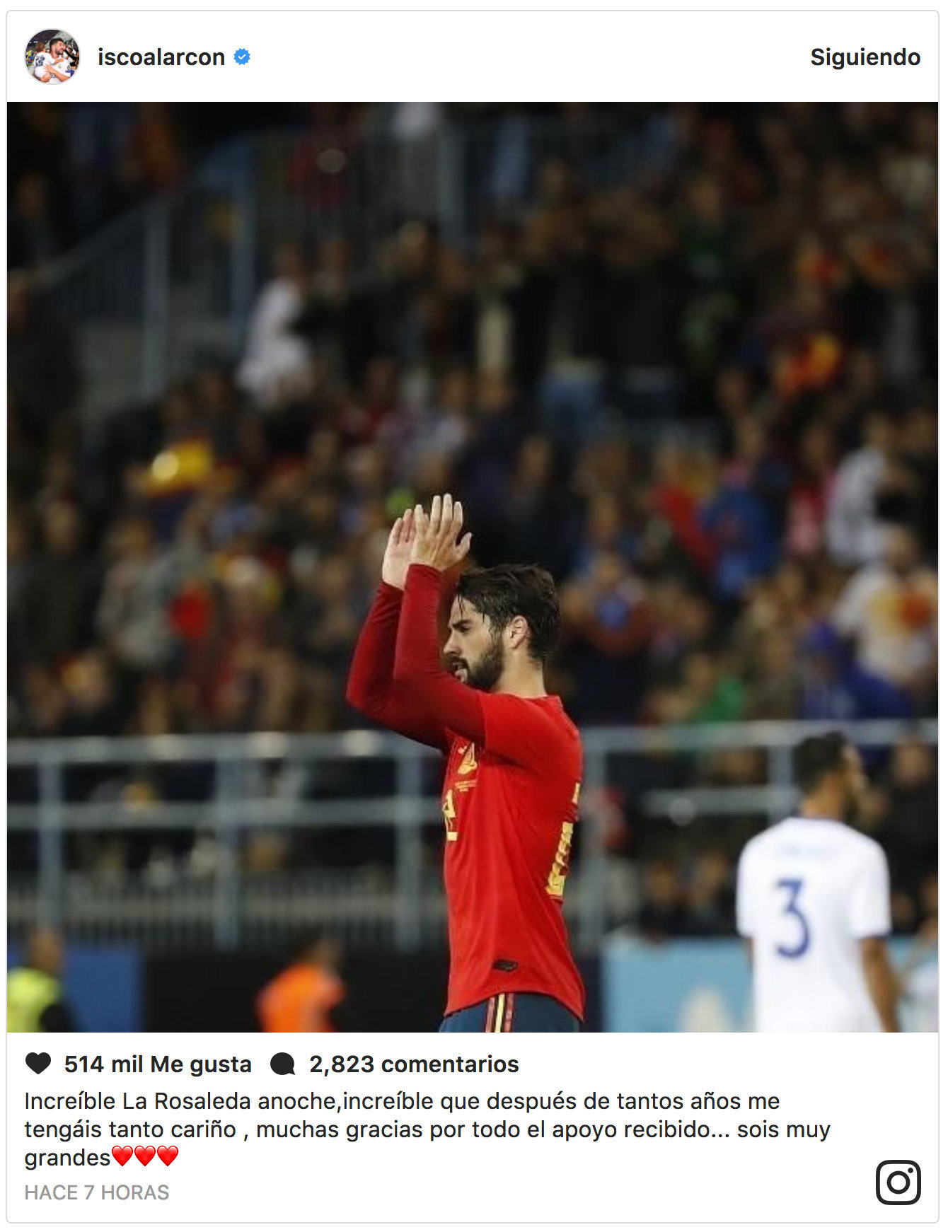 Isco Alarcón, en Instagram