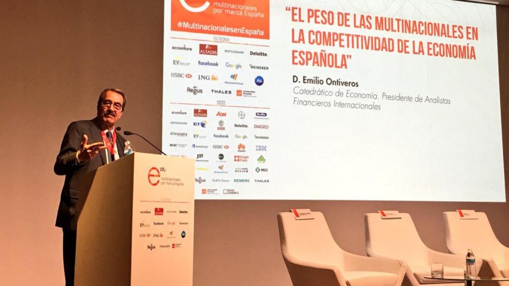 El catedrático Emilio Ontiveros, en el congreso 'Competitividad de la economía española. El papel de las multinacionales'.