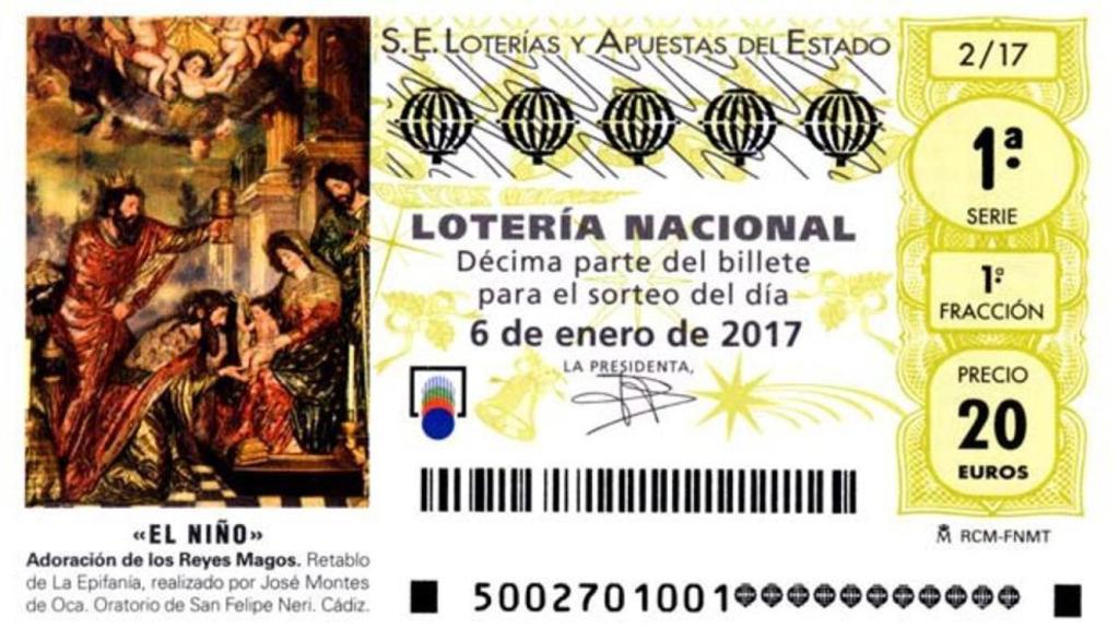 Boleto de la Lotería de Navidad de 2017.