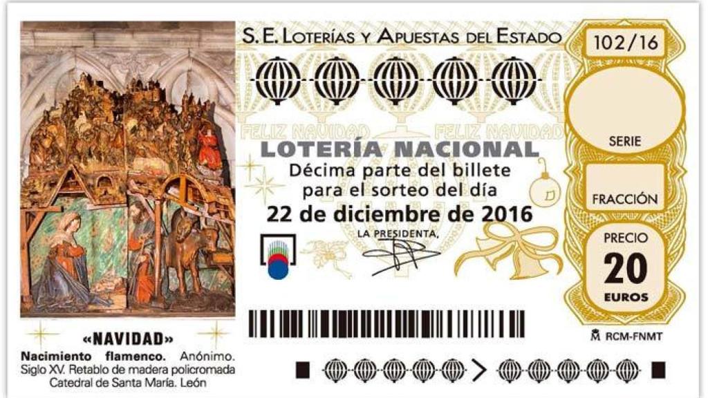 Boleto de la Lotería de Navidad de 2016.