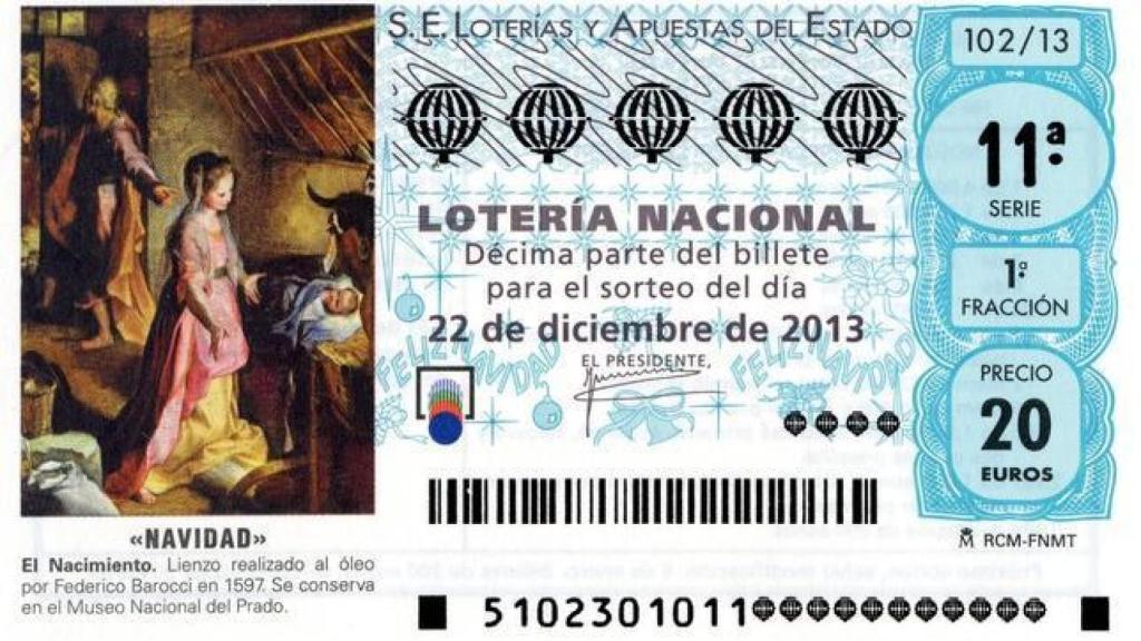 Boleto de la Lotería de Navidad de 2013.