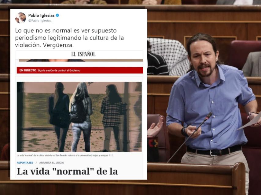 El tuit compartido por Pablo Iglesias cargando contra EL ESPAÑOL.
