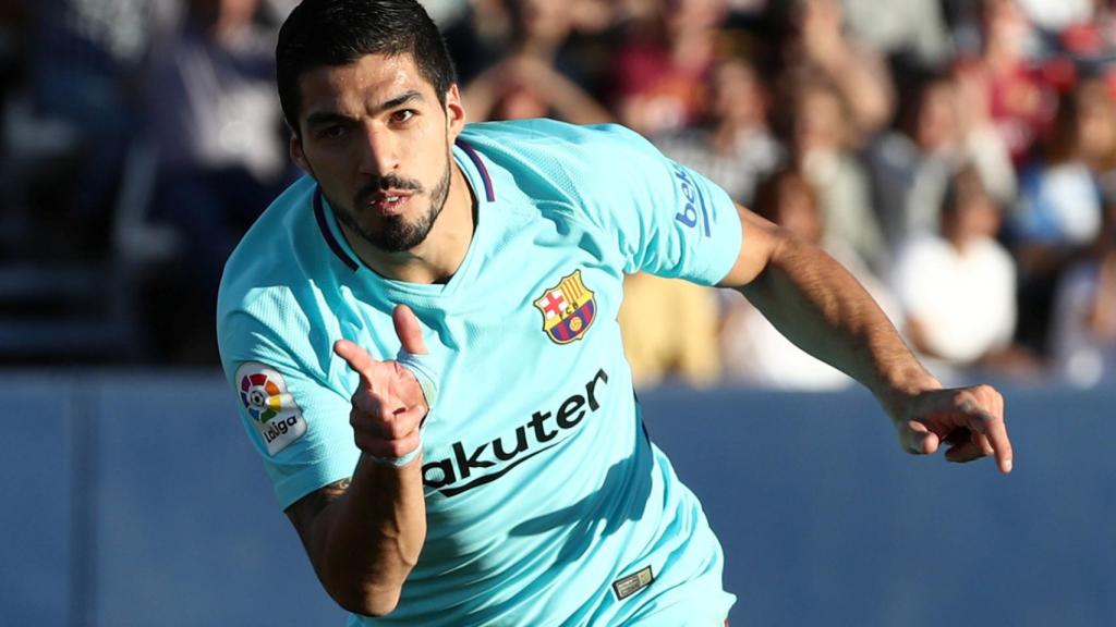 Luis Suárez, en la celebración de uno de sus goles en Butarque.