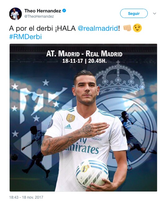Theo incendia Twitter al declarar su madridismo antes del derbi