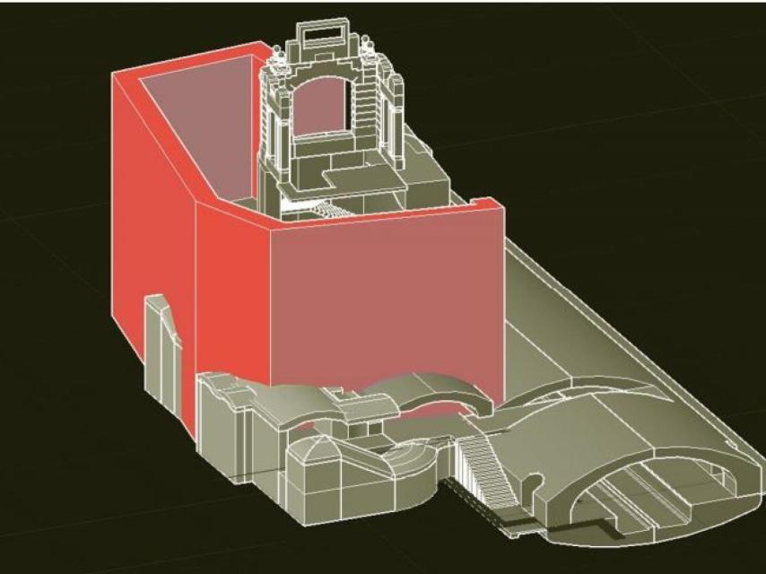 Vista de los tabiques que aíslan el interior de la estación del ascensor original.