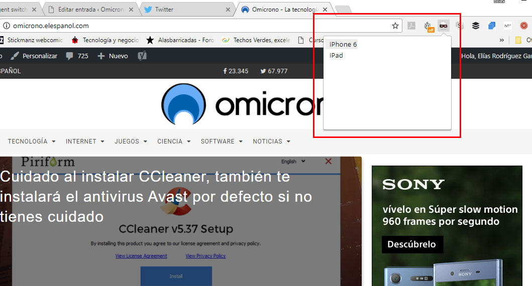 user agent switcher navegador web